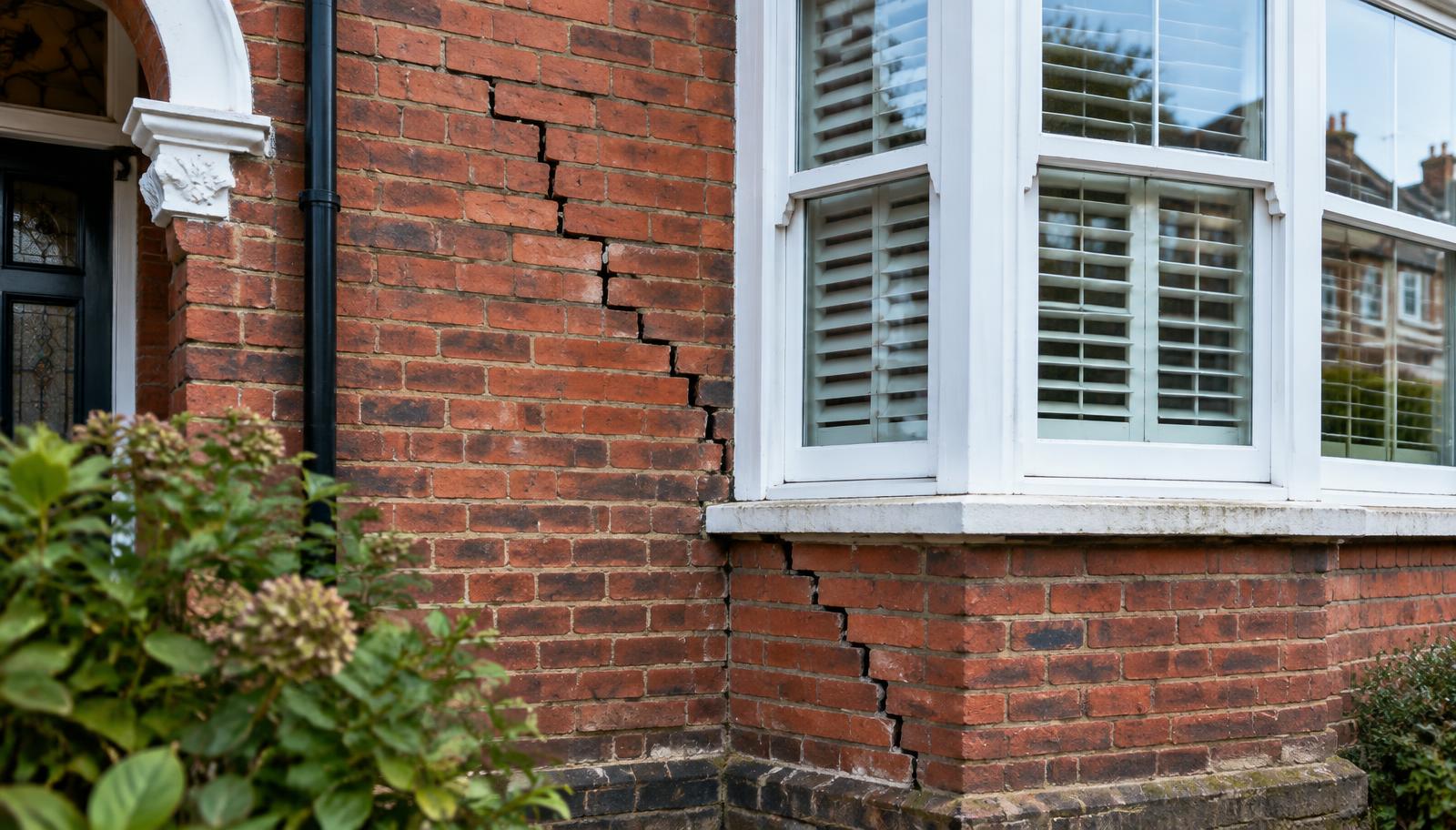 Stepped cracking beside a bay window on a British brick home
