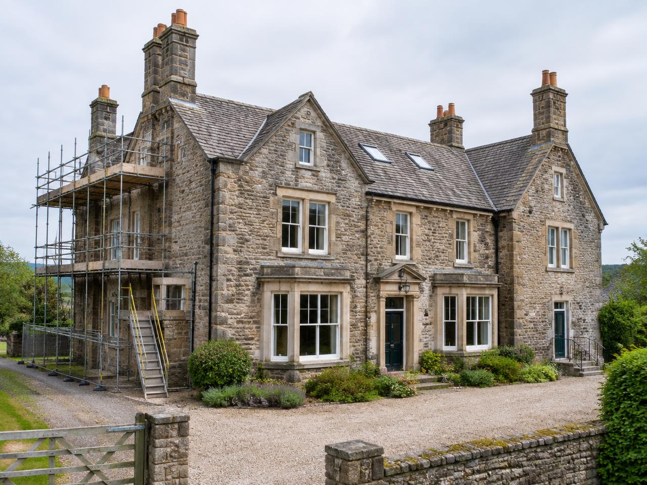 Detailed residential building exterior assessed for rebuild cost