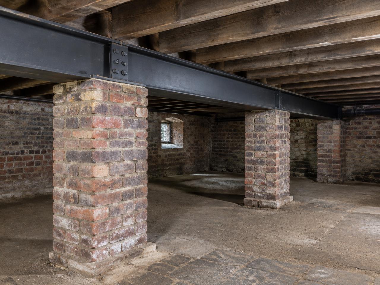 Exposed structural framework and connections in a residential building