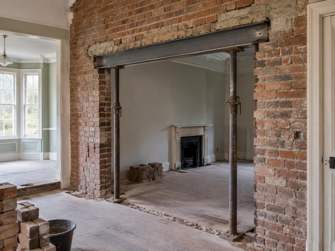 Interior wall opening prepared for a structural alteration
