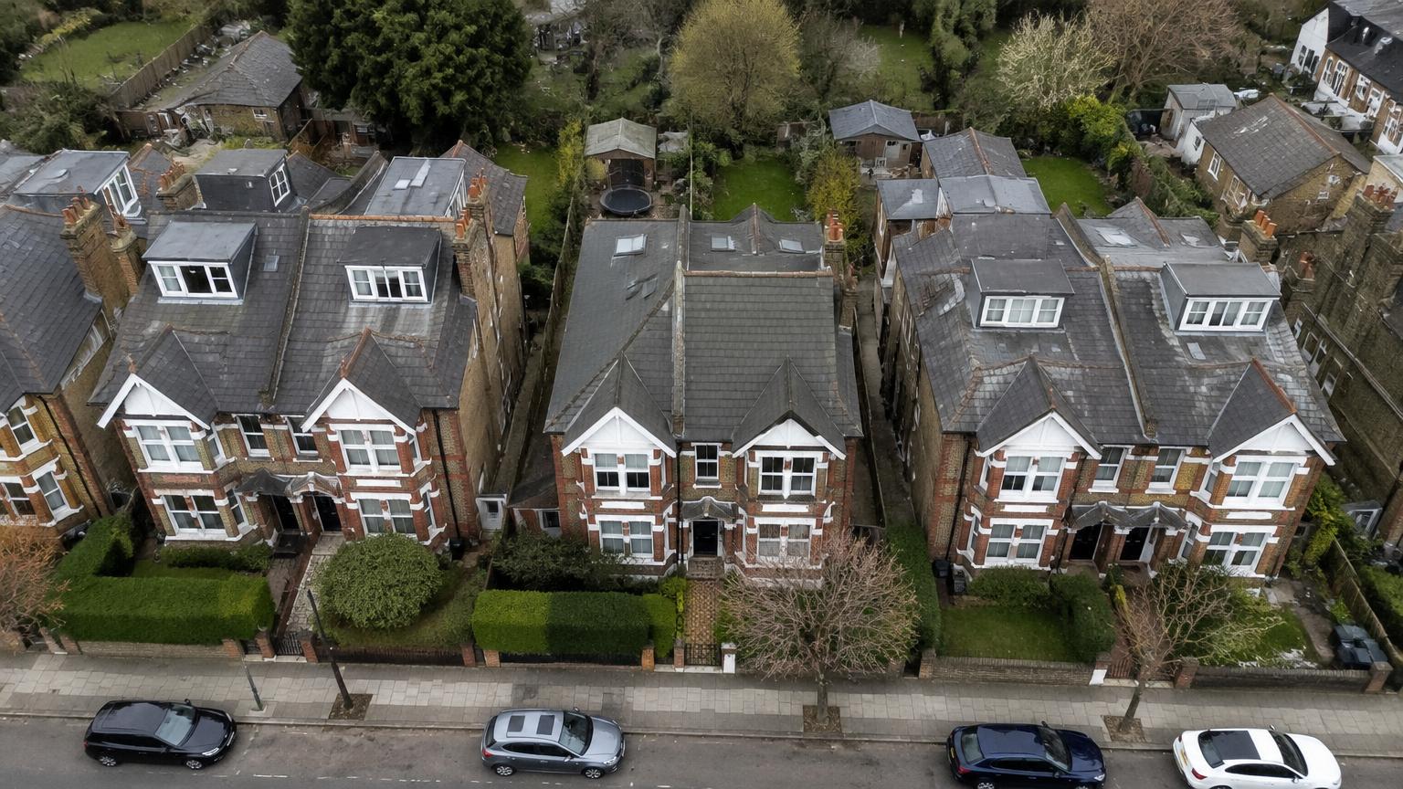 Aerial view of Edwardian houses showing rear roofs and dormers