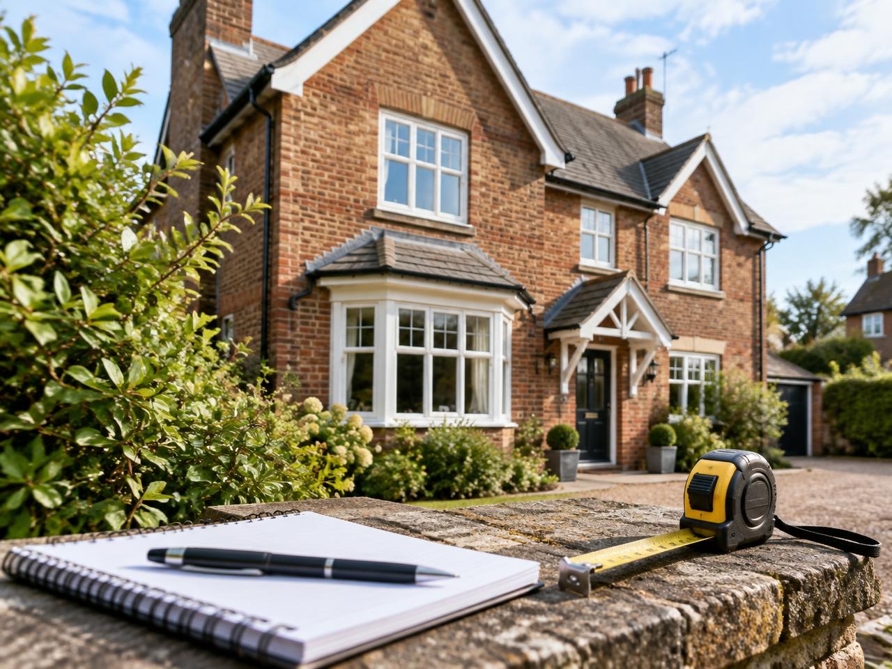 Home survey equipment set outside a conventional British property